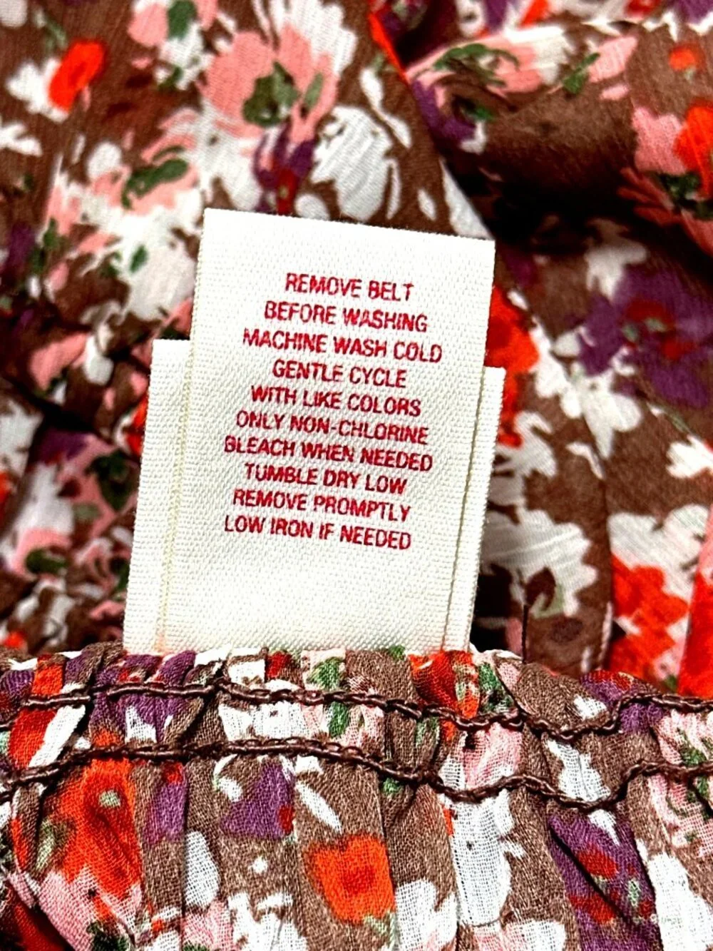 Mossimo Supply Co XXL Brown Red Floral Dress Elastic Waist Long Sleeve Casual Fi - Picture 8 of 9